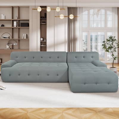 Modern Large L-Shaped 2-Piece Modular Sofa, Grey Polyester, for Living Rooms