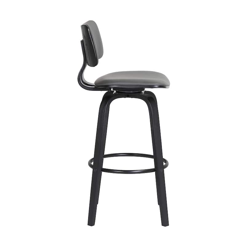 26" Gray And Black Faux Leather Swivel Low Back Counter Height Bar Chair