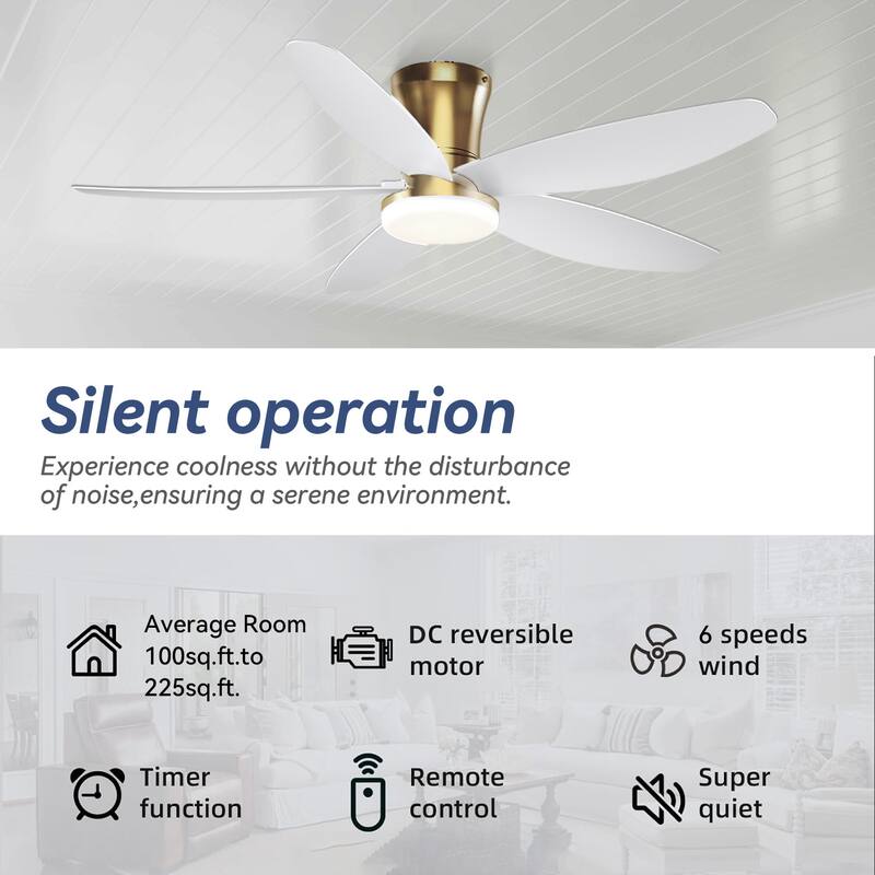 36"/42"/48" Low Profile Ceiling Fan with ABS Blades 3 Color LED Flush Mount for Bedroom Living Room APP and Remote Control