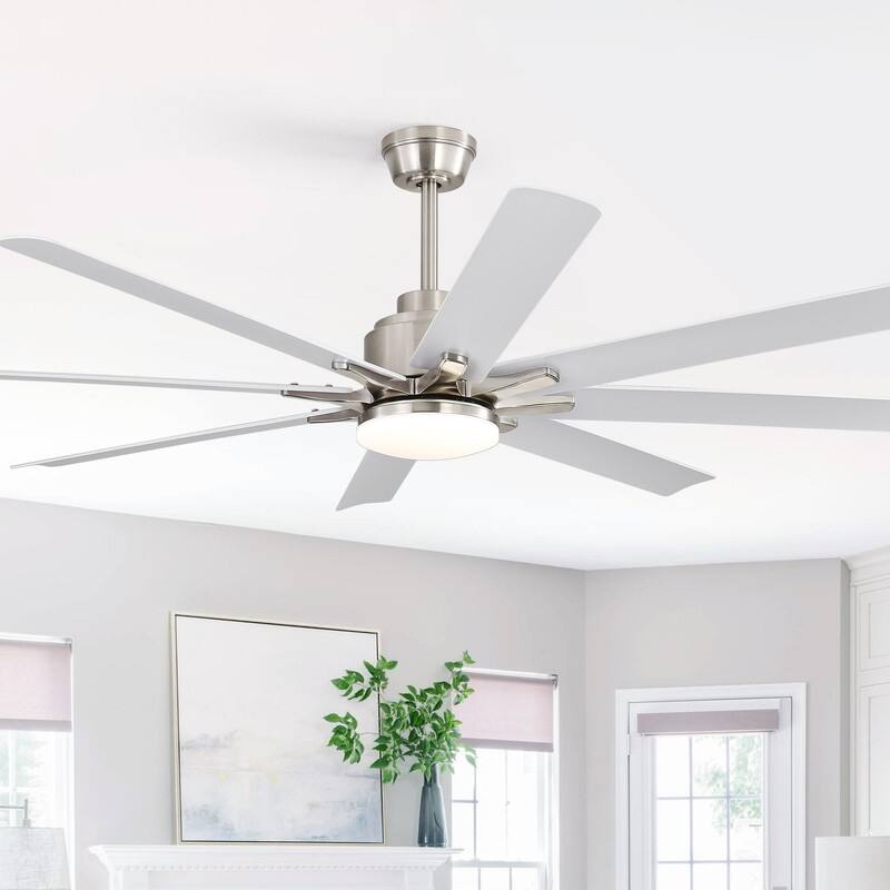 52/66 in. Modern Ceiling Fans with Dimmable 3-Color LED Light, Brushed Nickel Finish & Smart Voice Control