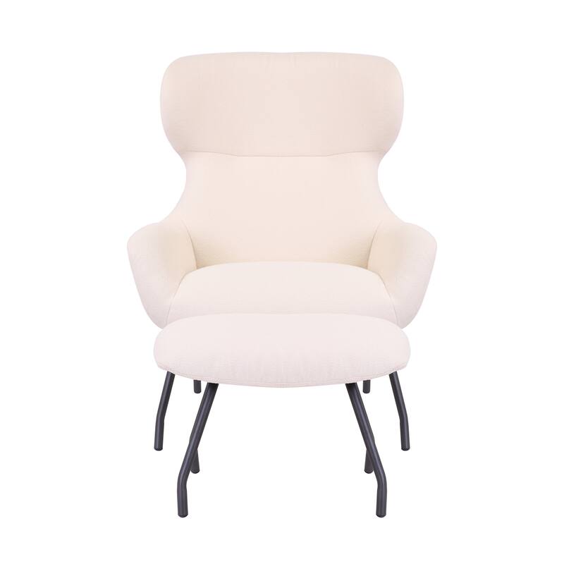 Porthos Home Autry Fabric Wingback Accent Chair and Ottoman Set with Steel Legs