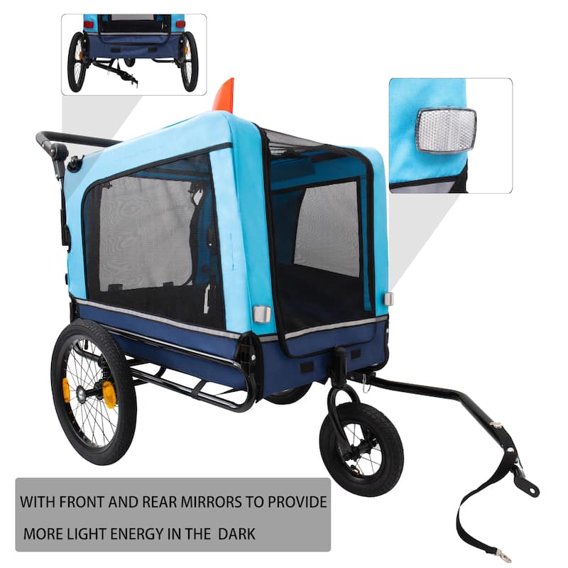 2-in-1 Bike Trailer & Push Cart for Pets, Detachable Bike Hitch & Push Handle Included, Non-Slip Floor, Holds Pets Up to 88 lbs