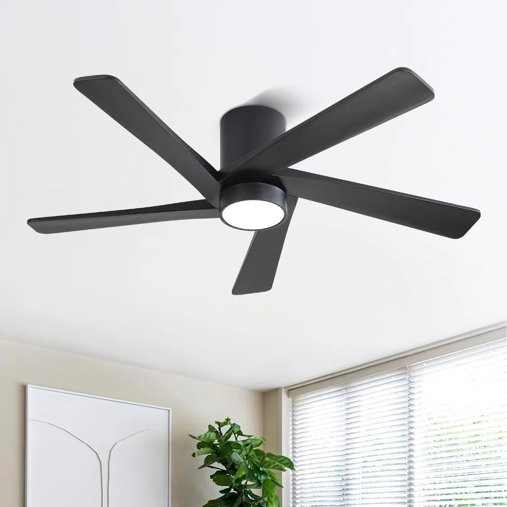 MLiAN 54" Solid Blades Indoor Flush Mount Ceiling Fan with Light Kit and Remote