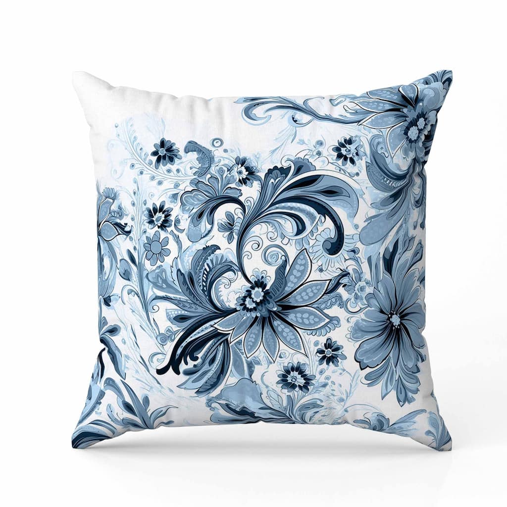 Wild Flora Fusion Faux Suede Reversible Throw Pillow Blue