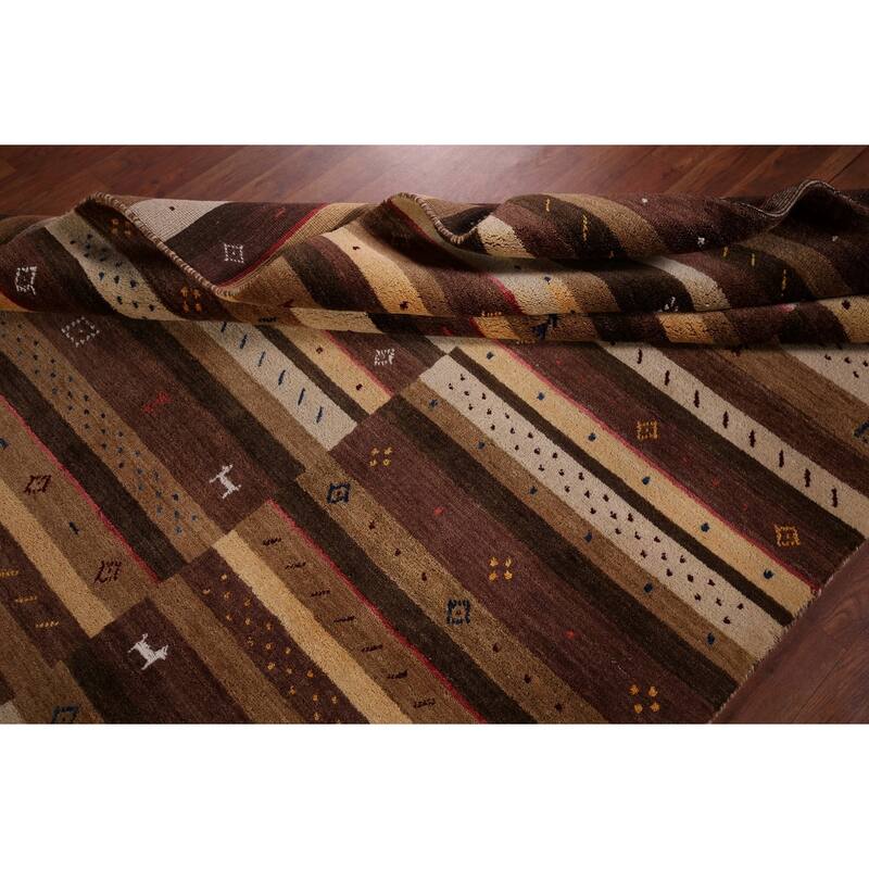 Tribal Striped Gabbeh Indian Area Rug Hand-Knotted Wool Carpet - 5'3"x 7'9"