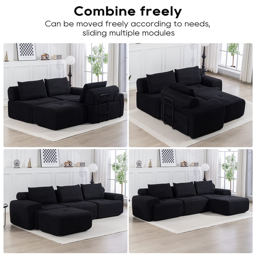 L-Shaped Modular Sectional Sofa, Corduroy Convertible Sectional Sofa Bed, Compression Sofa with Memory Foam & Steel Frame