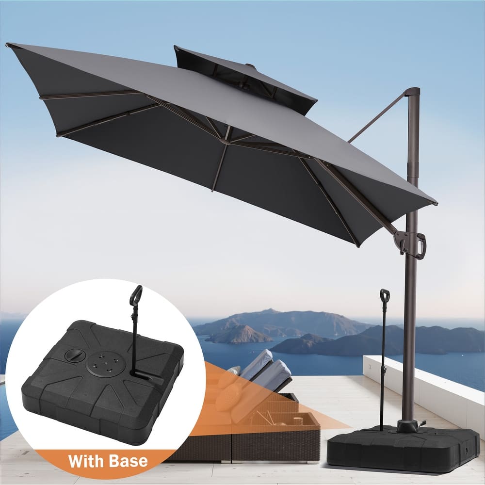 11 ft Square Patio Cantilever Offset Umbrella Double Top with Rod Base