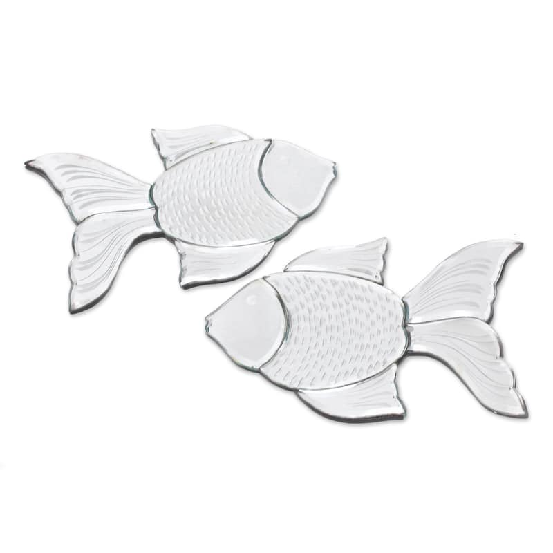 Novica Handmade Reflective Goldfish Glass Decorative Wall Mirrors (Pair)