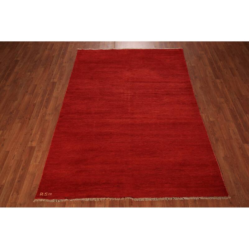 Modern Red Gabbeh Oriental Area Rug Handmade Wool Carpet - 5'5" x 7'5"