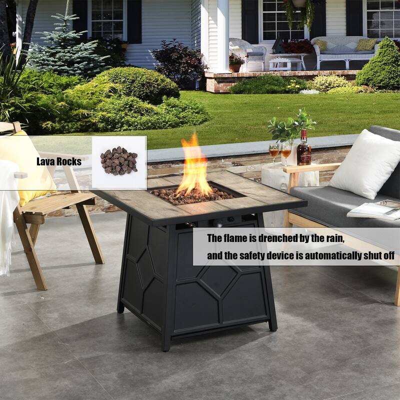 Fire Pit Table, 28-inch Square 40,000 BTU Auto-Ignition Propane Gas Firepit with Waterproof Cover