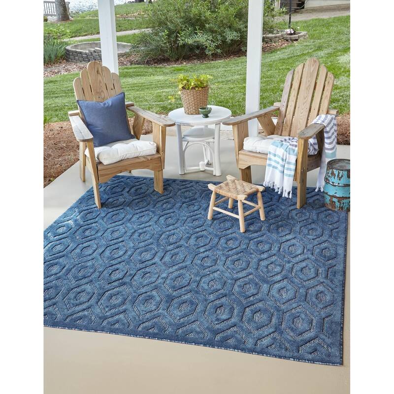 Outdoor Haversham Collection Area Rug - Navy Blue - 7'10" Square