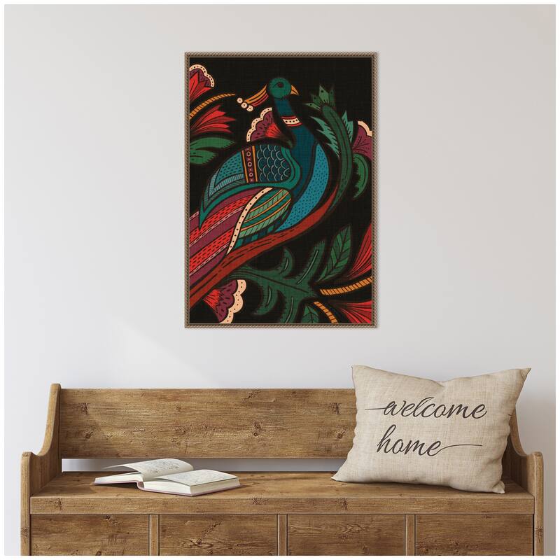 Kate and Laurel Sylvie Peacock Framed Canvas by Carey Copeland