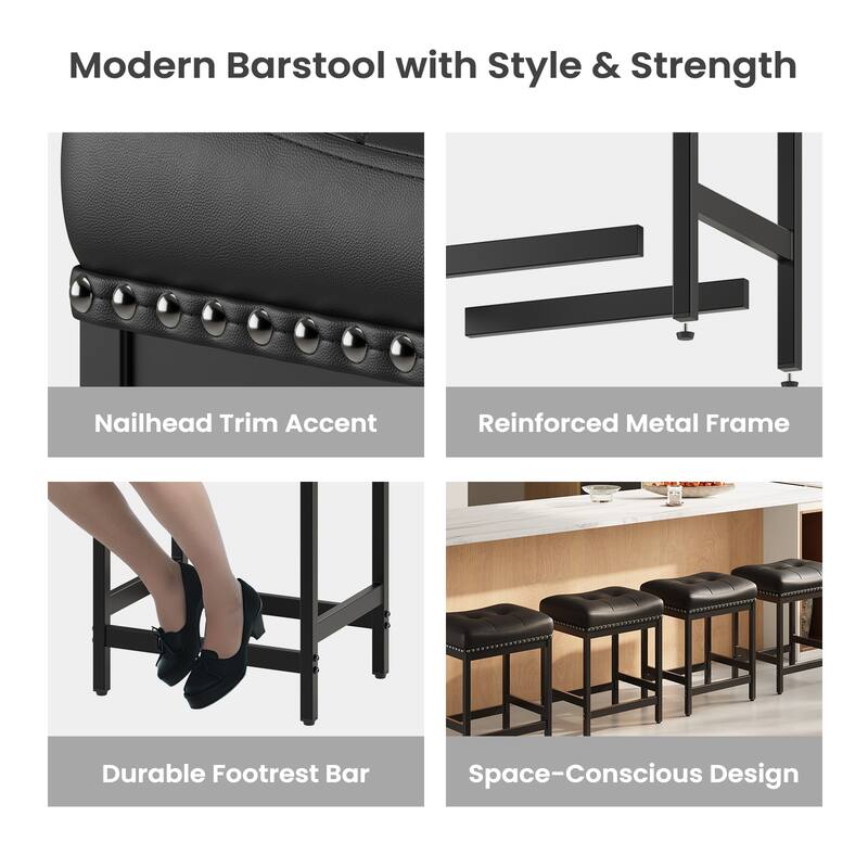 24.4" Backless Bar Stools Set of 2 - PU Leather Counter Height - Kitchen Island & Bar