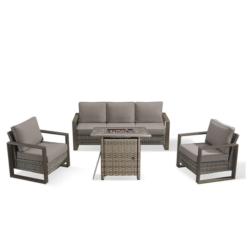 Pocassy 4/6/8PCS Sofa Swivel Chair with Fire Pit Table Set