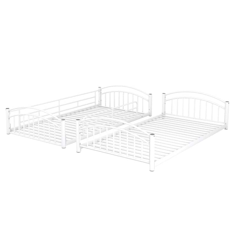 Twin over Twin Size Metal Bunk Bed With Slide, Roof, Fence and Ladder for Bedroom