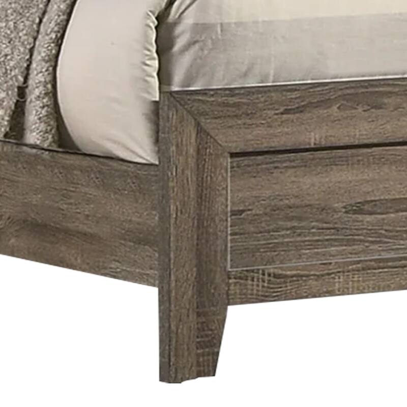 Shannon King Panel Bed with Nailhead Trim, Ivory Fabric, Gray Wood