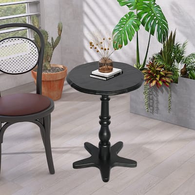 15.75 inch Round Small End Table, Wooden Pedestal Side Coffee Tables, Vintage Accent Nightstand for Living Room, Bedroom