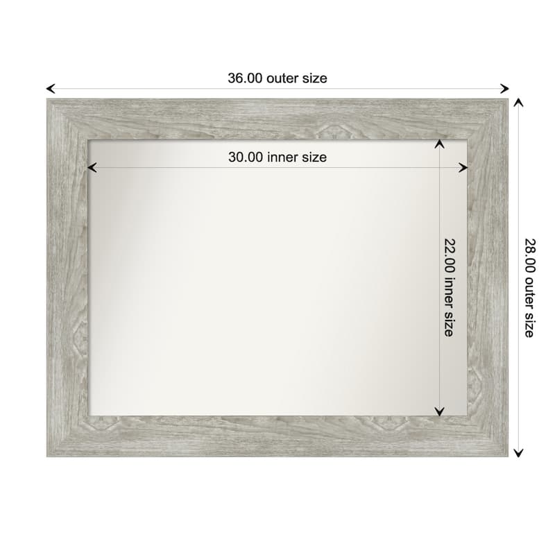 Dove Greywash Framed Non-Beveled Custom Wall Mirror, Bathroom Vanity Mirror - Outer Size: 36 x 28