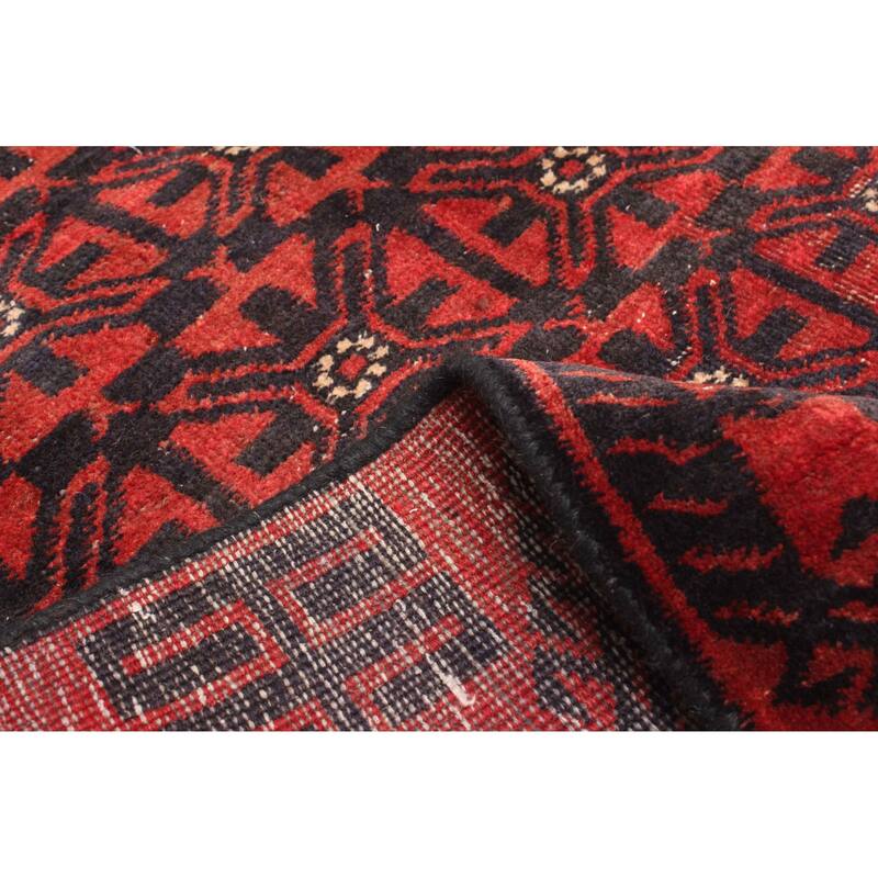 ECARPETGALLERY Hand-knotted Baluch Dark Red Wool Rug - 3'3 x 6'10