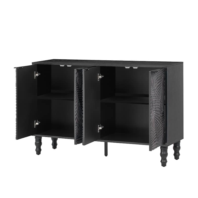 47.2" Modern Leaf-Accent TV Stand - 2 Adjustable Cabinets, Roman Column Legs and Anti-Tip Design