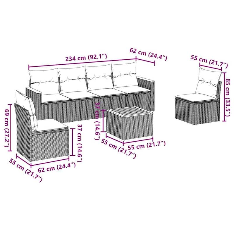 vidaXL Patio Sofa Set with Cushions Outdoor Conversation Furniture Poly Rattan