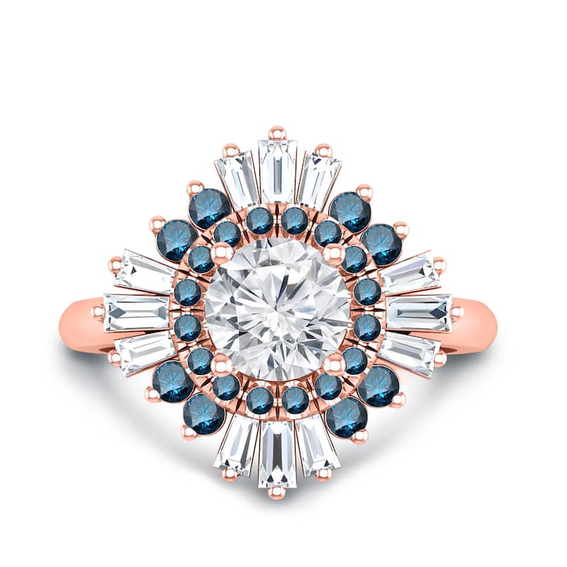 Auriya 14k Gold 1 1/2ctw Ballerina Blue Diamond Engagement Ring Certified (G-H, VS1-VS2) - Rose - 7.5
