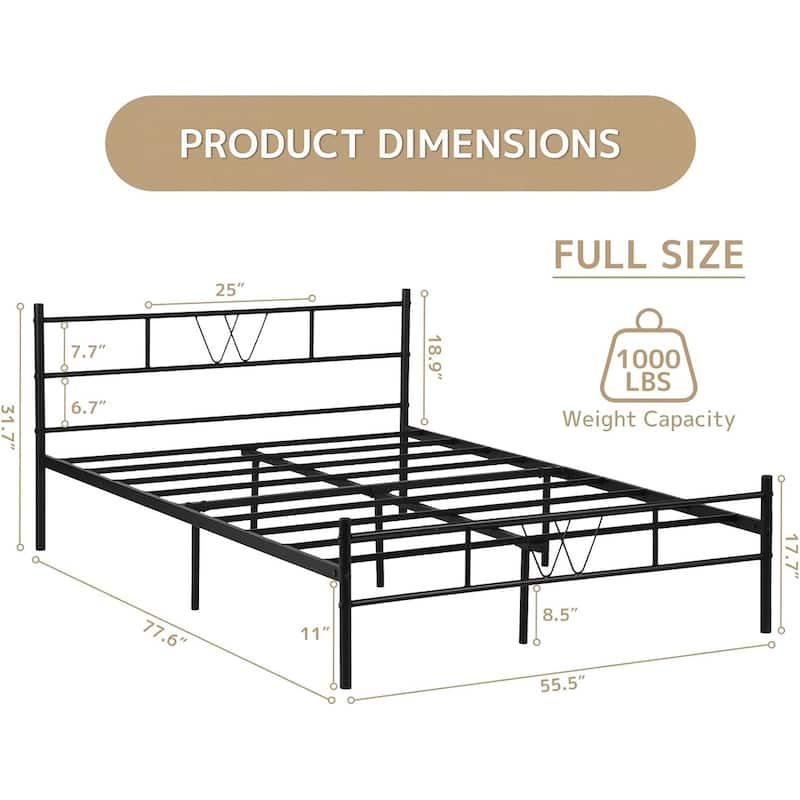 Twin Size Metal Platform Bed Frame with Headboard Footboard, Heavy Duty Steel Slat Support, Easy Assembly Mattress Foundation