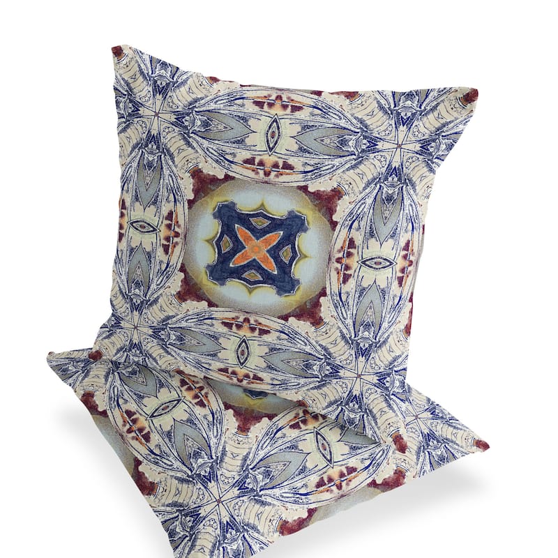 HomeRoots Set of Two 16" X 16" Blue and Gray Blown Seam Floral Indoor Outdoor Throw Pillow - 16.00' X '16.00' X '5.00
