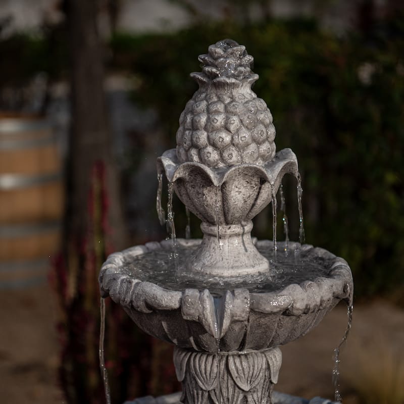 XBrand 58.3" 3-Tier Outdoor Freestanding Water Fountain - Classic Leaf Design, Gray Resin