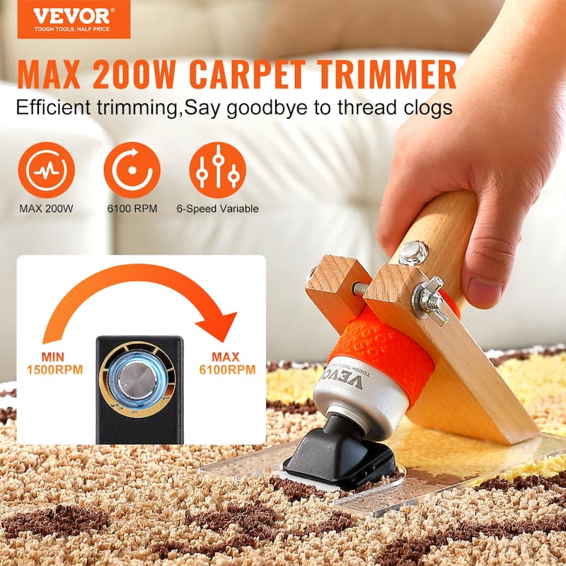 VEVOR Carpet Trimmer with Shearing Guide,200W,for Handmade Rug Cleaning and Tufted Rug Bed