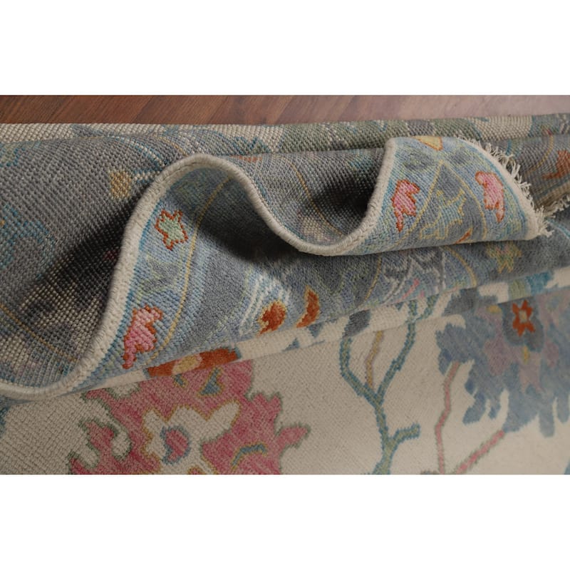 Ivory Oushak Indian Area Rug Hand-Knotted Wool Carpet - 7'9" x 10'3"