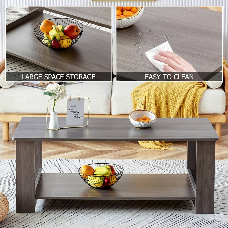 Modern and practical walnut textured coffee tables. The double layered coffee table is made of MDF material