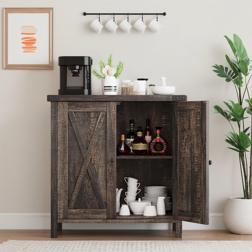 Storage Cabinet 15.7" d x 30" w x 31.5" h, Sideboard Buffet Cabinet with 2 Doors and Adjustable Shelves