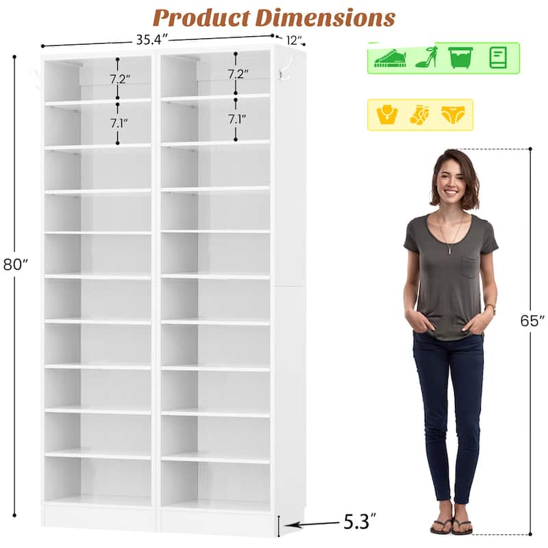 Freestanding 10-Tier Shoe Storage Cabinet,Narrow Wood Shoe Rack Shoe Organizer,Sturdy Closet Organizer Open Display Cabinet