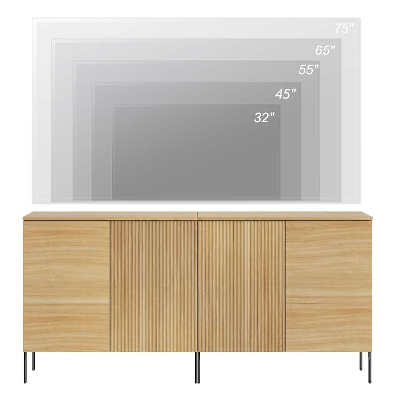31.5" Modern Reeded TV Stand With Doors, Entertainment Center With Shelf, Wooden TV Console 