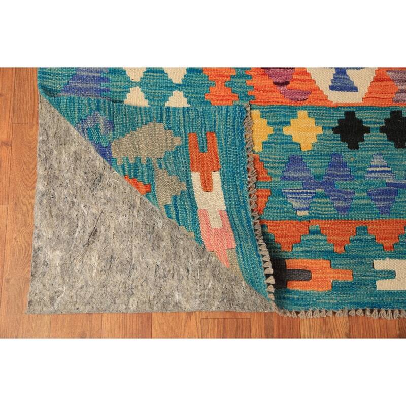 Geometric Kilim Reversible Rug Hand-Woven Wool Carpet - 8'5"x 11'2"