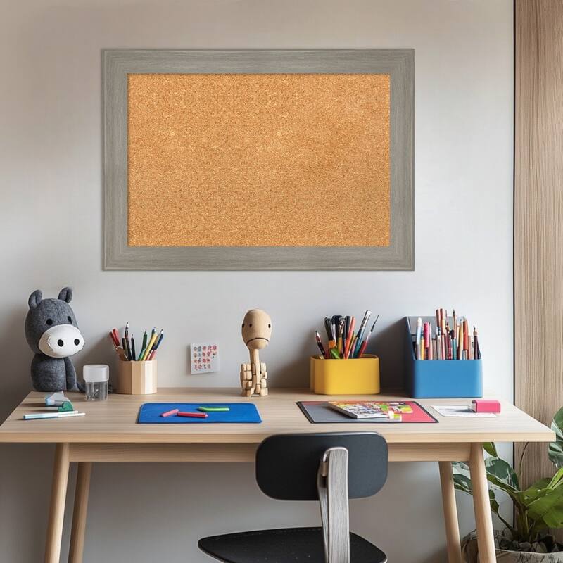 Grand Greywash Narrow Framed Cork Board - Bulletin Board, Organization Board, Pin Board