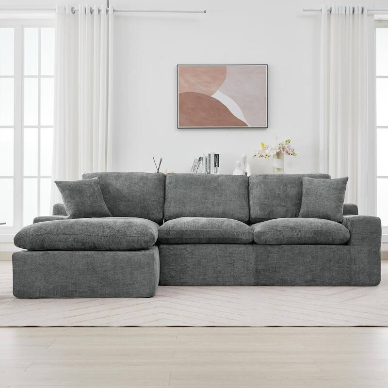 L-Shape Cloud Sectional Sofa with Chaise, Chenille Modular Boneless Upholstered Couche, Full-Compressed Sofa with Side Pockets