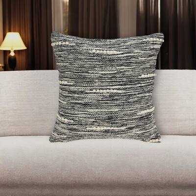 HomeRoots 18" Beige and Black Striped Cotton Throw Pillow