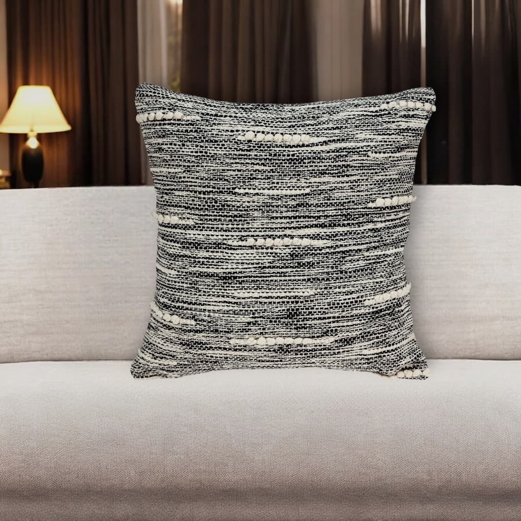 HomeRoots 18" Beige and Black Striped Cotton Throw Pillow