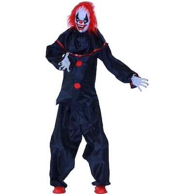 Haunted Hill Farm 5-ft. Animatronic Clown, Indoor/Covered Outdoor Halloween Decoration, Red LED Eyes, Poseable, Hell Raiser