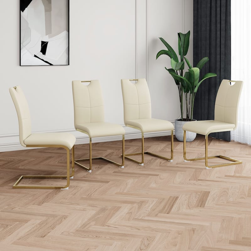 47.2" Luxury Glass Dining Table Set for 4, Circle Kitchen Table with 4 PU Chairs, 5-Piece Modern Dining Table and Chair Set