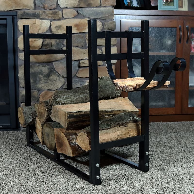 Log Rack and Kindling Holder 30" Steel with Black Finish Wood Storage