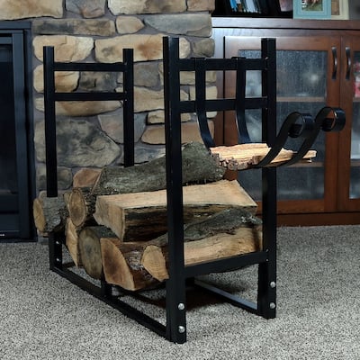 Log Rack and Kindling Holder 30" Steel with Black Finish Wood Storage