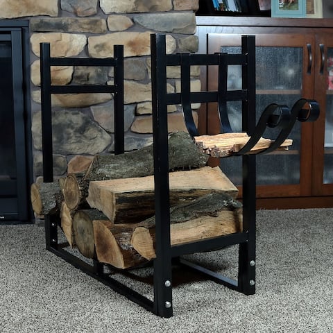 Log Rack and Kindling Holder 30" Steel with Black Finish Wood Storage