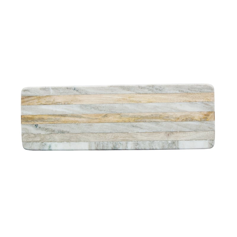 Marble and Mango Wood Cheese Board with Stripes - 21.0"L x 7.0"W x 0.5"H - 21.0"L x 7.0"W x 0.5"H - Beige
