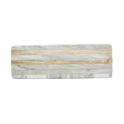 Marble and Mango Wood Cheese Board with Stripes - 21.0"L x 7.0"W x 0.5"H