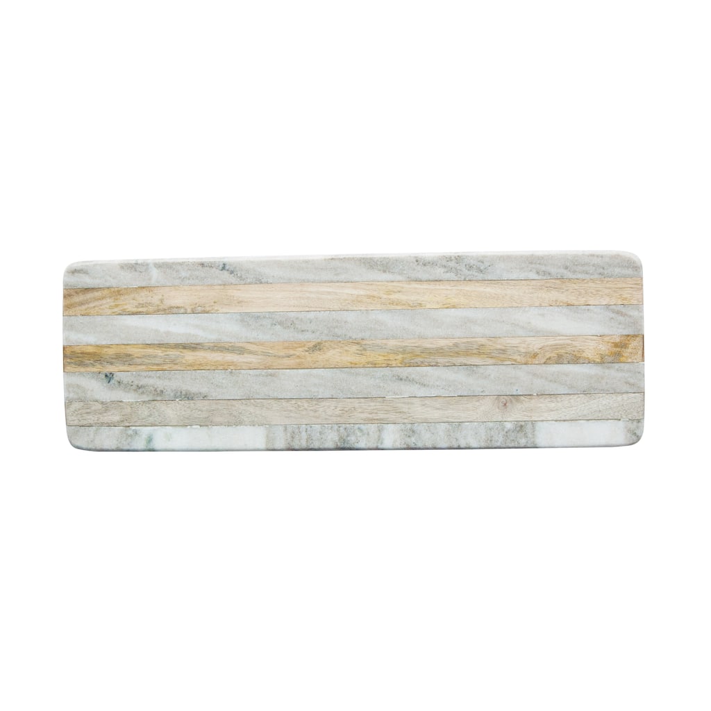 Marble and Mango Wood Cheese Board with Stripes - 21.0"L x 7.0"W x 0.5"H