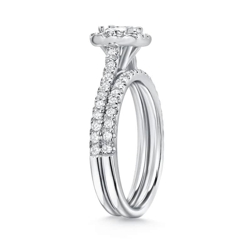 Auriya 14k Gold 1ctw Princess-cut Halo Diamond Engagement Ring Set