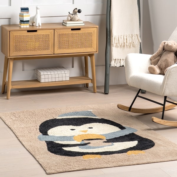slide 2 of 13, Nuloom Mosby SpinClean Penguin Machine Washable Kids Area Rug 3' x 5' - Brown - Rectangle